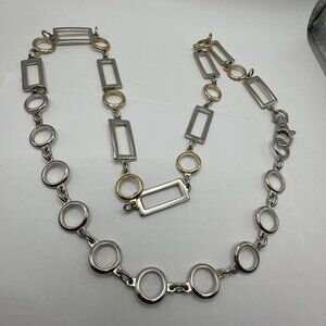 Silver Gold Tone Open Link Chain Belt Adjustable Mod Hippie Retro 39”